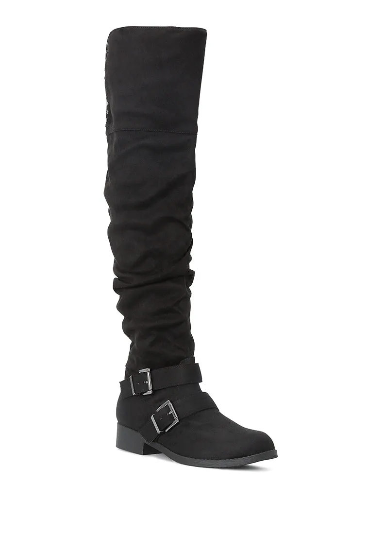 Emanuelle Black Knee Boots With Adjustable Buckle