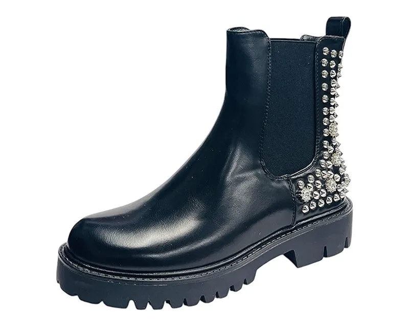 Faux Leather Studded Chelsea Ankle Boots