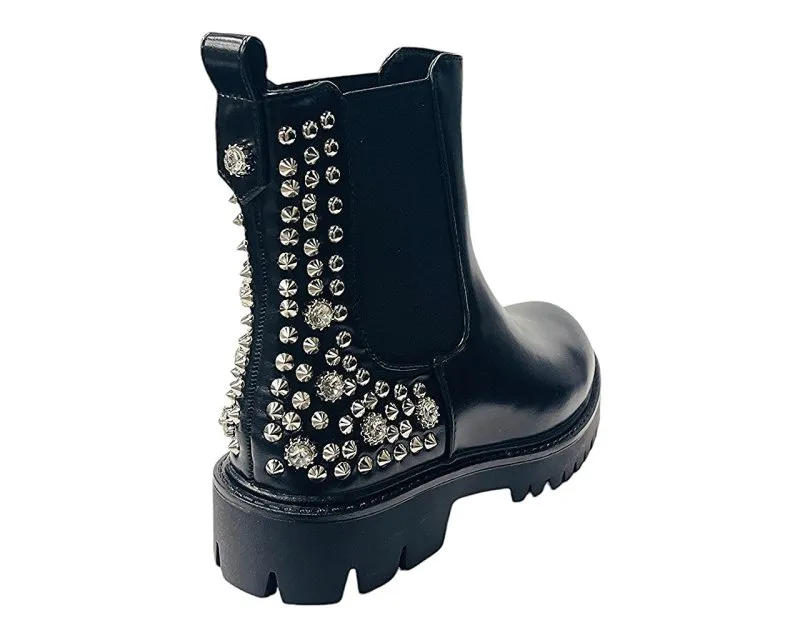 Faux Leather Studded Chelsea Ankle Boots