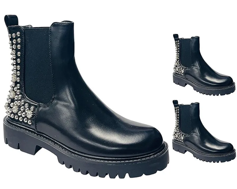 Faux Leather Studded Chelsea Ankle Boots