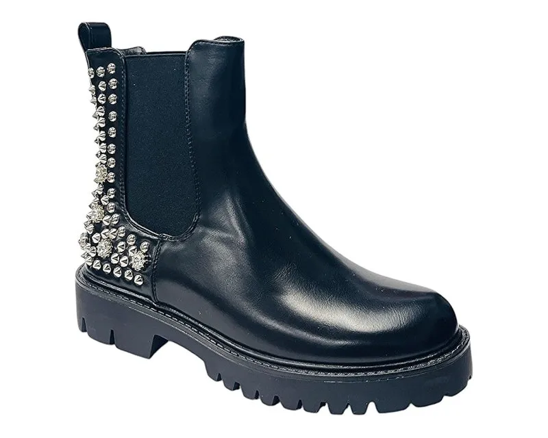 Faux Leather Studded Chelsea Ankle Boots