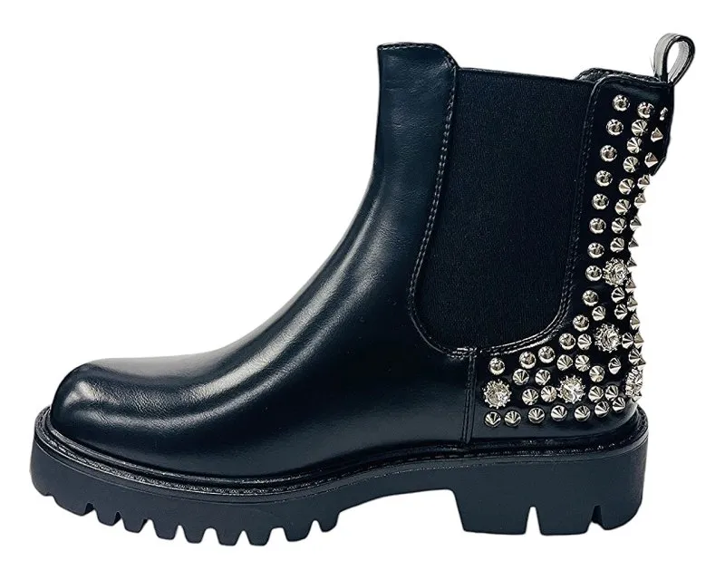 Faux Leather Studded Chelsea Ankle Boots