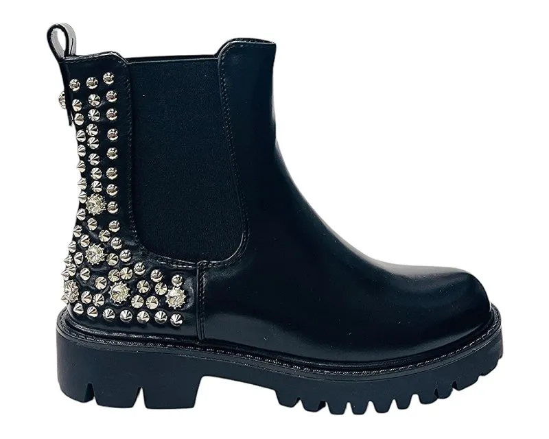 Faux Leather Studded Chelsea Ankle Boots