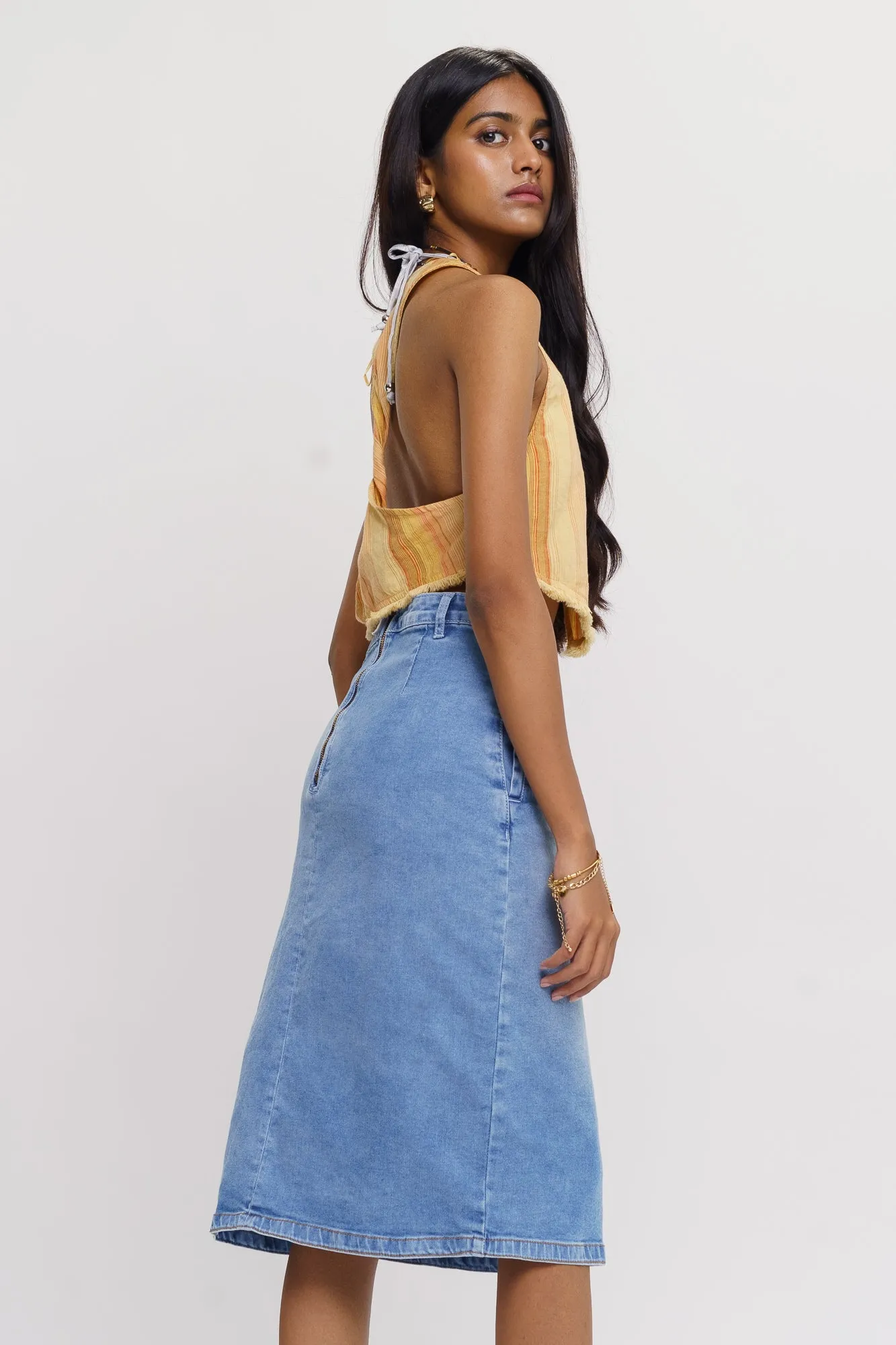 Front Slit Light Denim Skirt