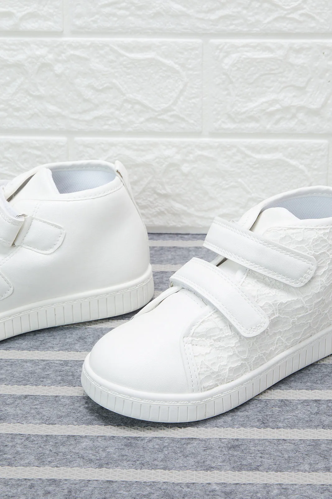 Girls White High-Top Sneakers