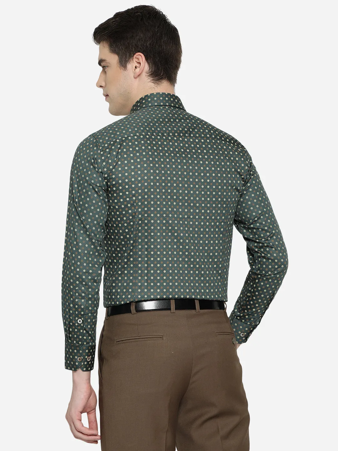 Green & Beige Printed Slim Fit Formal Shirt | Greenfibre