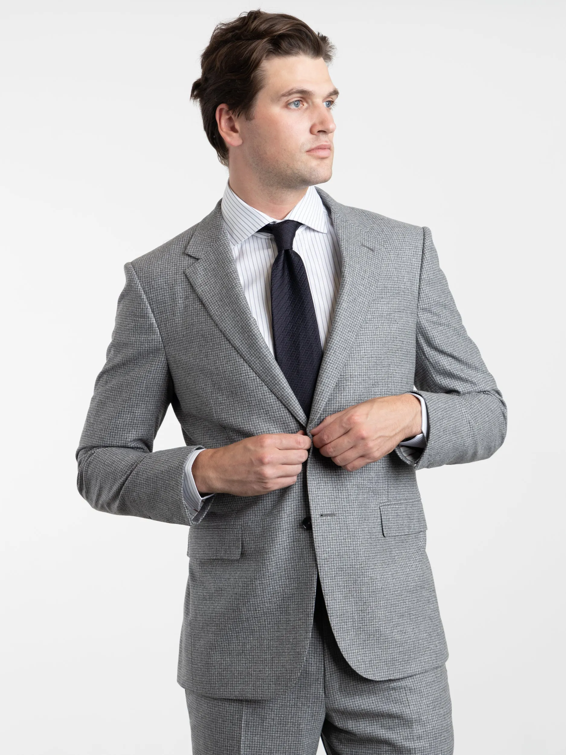 Grey Check Wool-Silk-Cashmere Suit