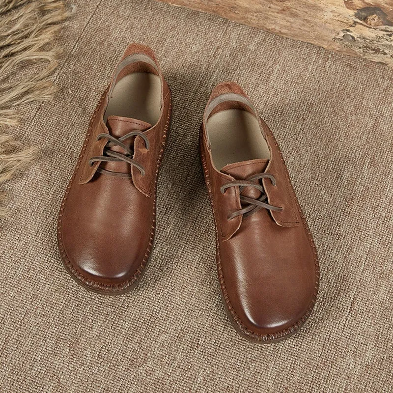 Handmade Soft Leather Oxfords & Tie Shoes For Women in Brown/Red