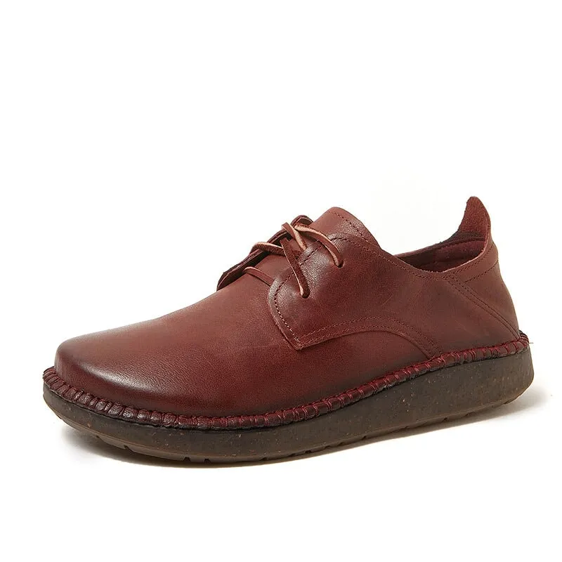 Handmade Soft Leather Oxfords & Tie Shoes For Women in Brown/Red