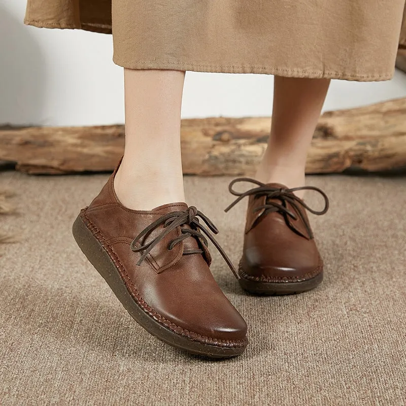 Handmade Soft Leather Oxfords & Tie Shoes For Women in Brown/Red