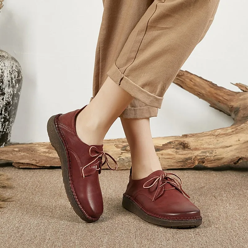 Handmade Soft Leather Oxfords & Tie Shoes For Women in Brown/Red