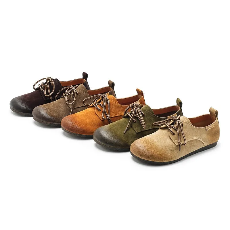 Handmade Suede Leather Lace up Oxford Shoes in Green/Khaki/Coffee/Apricot/Brown