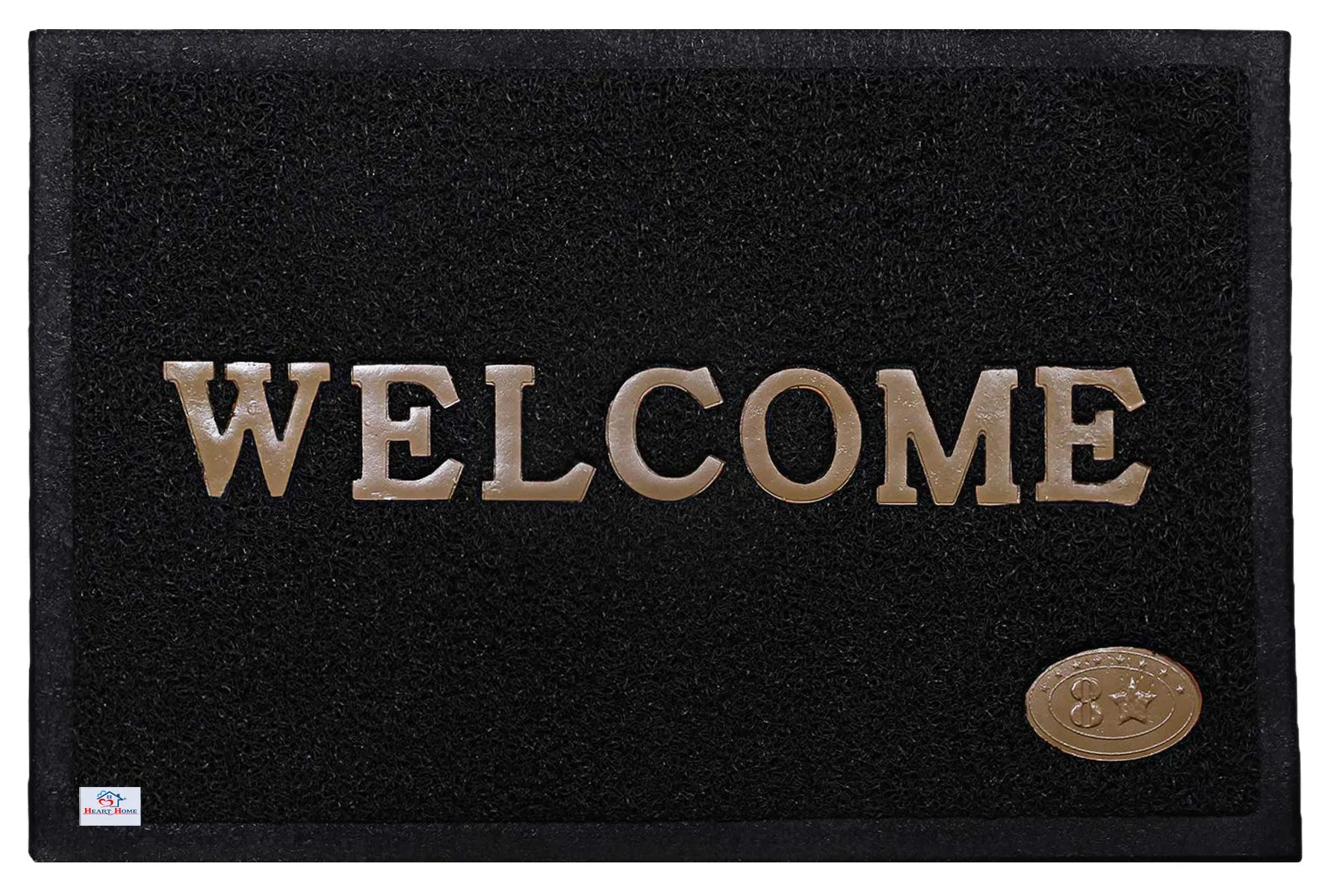 Heart Home Eco-Friendly Heavy Duty Rubber & PVC Super Absorbent Outdoor Welcome Mat with Non-Slip Net Backing (Black, Model: HHEART015379)