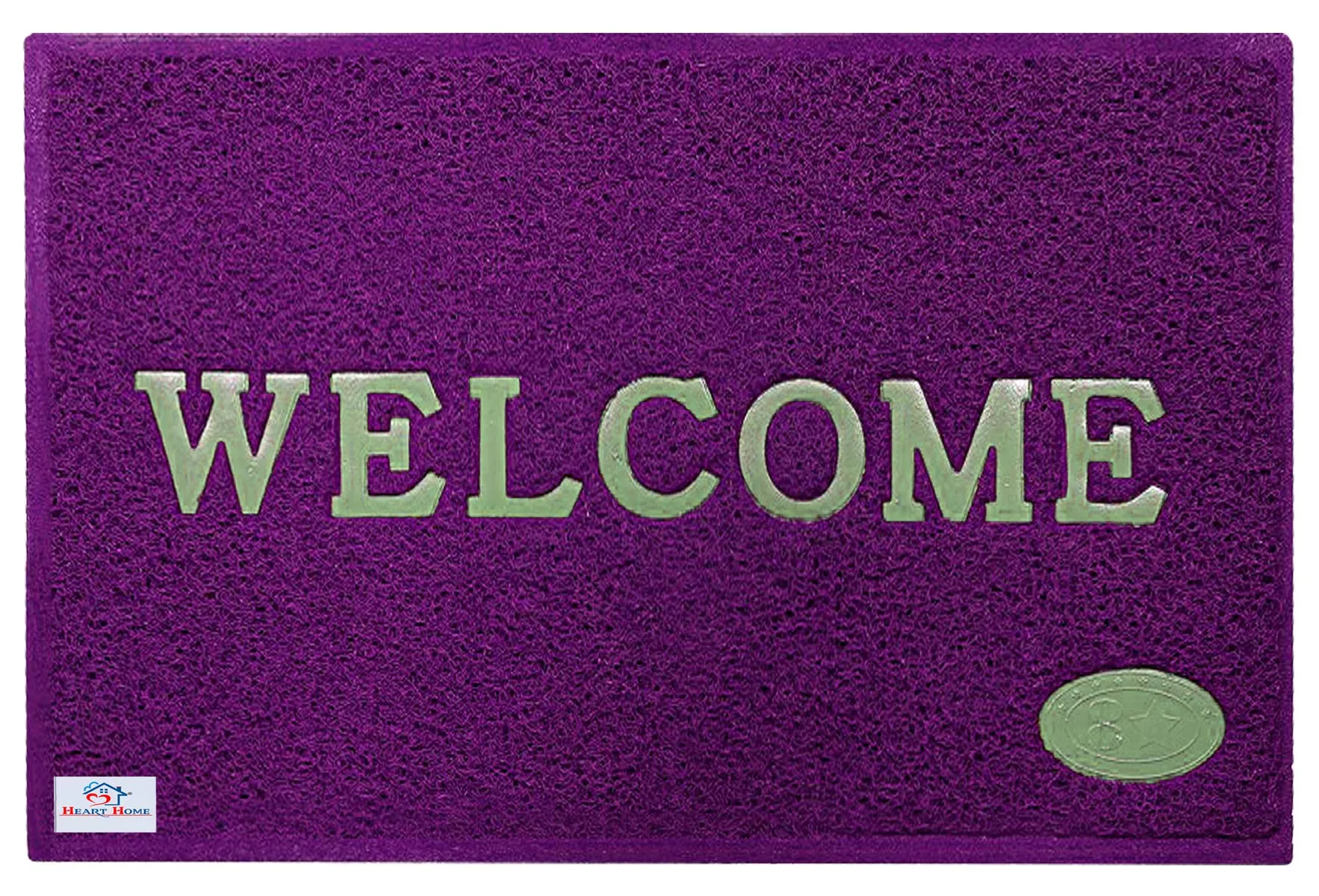 Heart Home Rubber Anti Slip Welcome Door Mat for Home Entrance, Office, Shop (Purple & Green & Black)-Pack of 3-HHEART15414