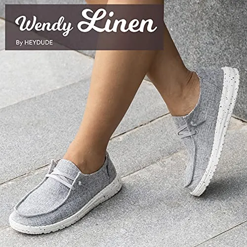 Hey Dude Women's Wendy L Linen Iron Size 9 | Women’s Shoes | Women’s Lace Up Loafers | Comfortable & Light-Weight