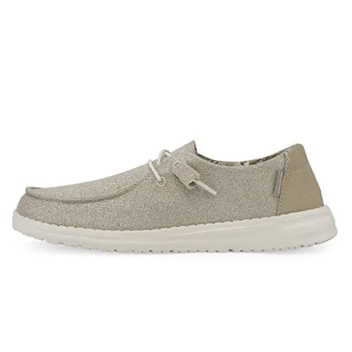 Hey Dude Women's Wendy Stretch Sparkling Beige Size 8 | Women’s Shoes | Women’s Lace Up Loafers | Comfortable & Light-Weight