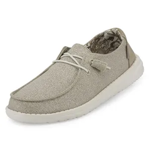 Hey Dude Women's Wendy Stretch Sparkling Beige Size 8 | Women’s Shoes | Women’s Lace Up Loafers | Comfortable & Light-Weight