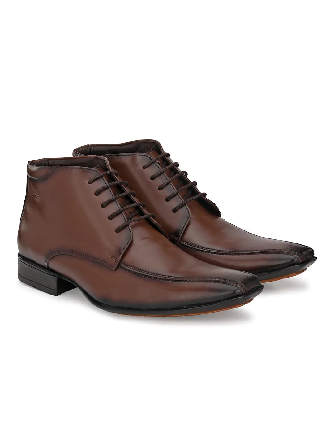 Hitz Men's Brown Leather Derby Ankle Boot Shoes