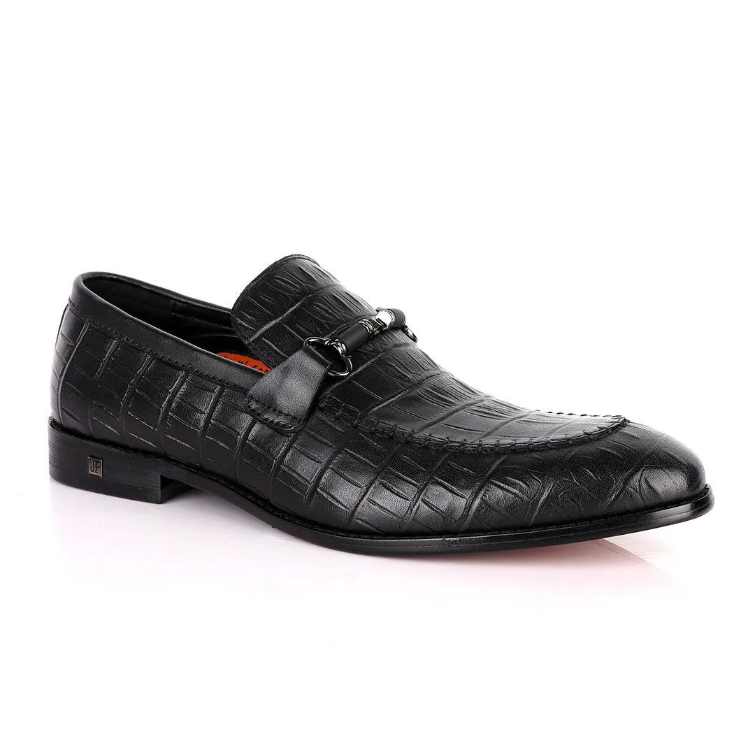 John Foster Classy Black Chain Head Leather Formal Shoe