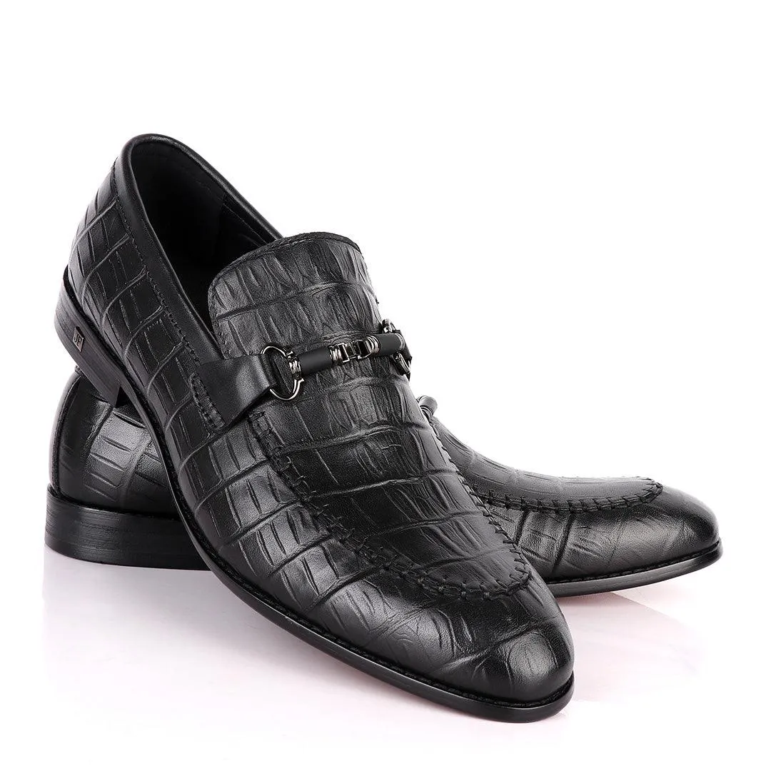 John Foster Classy Black Chain Head Leather Formal Shoe