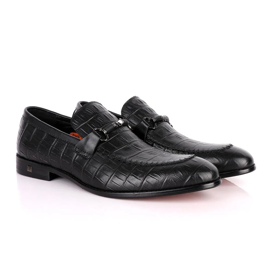 John Foster Classy Black Chain Head Leather Formal Shoe