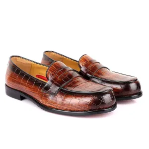 John Foster Croc Wooden Brown Leather Shoe