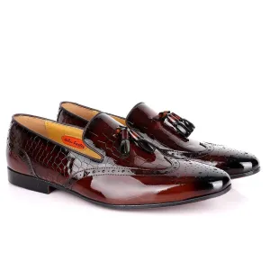 John Foster Half Croc Wetlips Leather With Tassel Design Brogues- Coffee