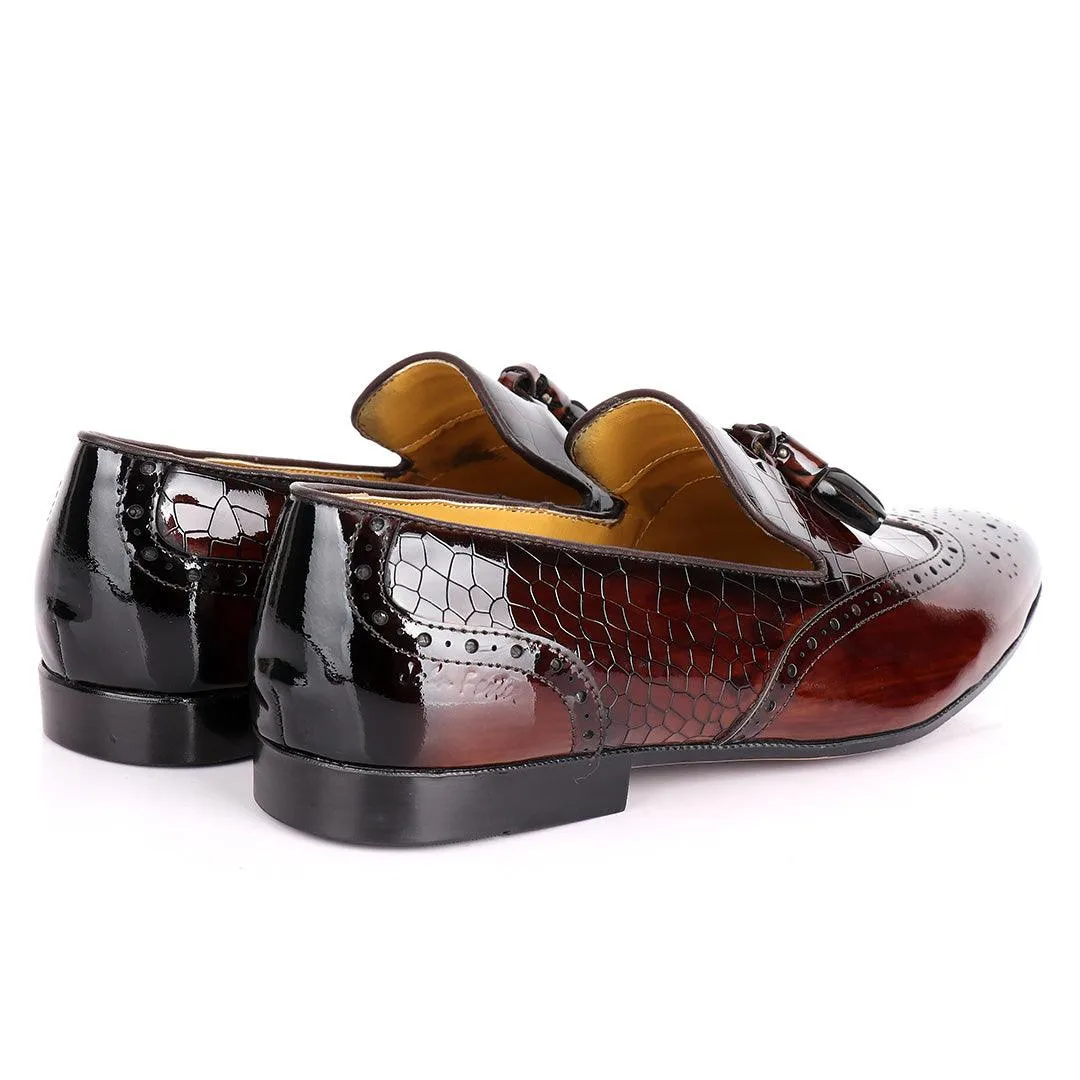 John Foster Half Croc Wetlips Leather With Tassel Design Brogues- Coffee