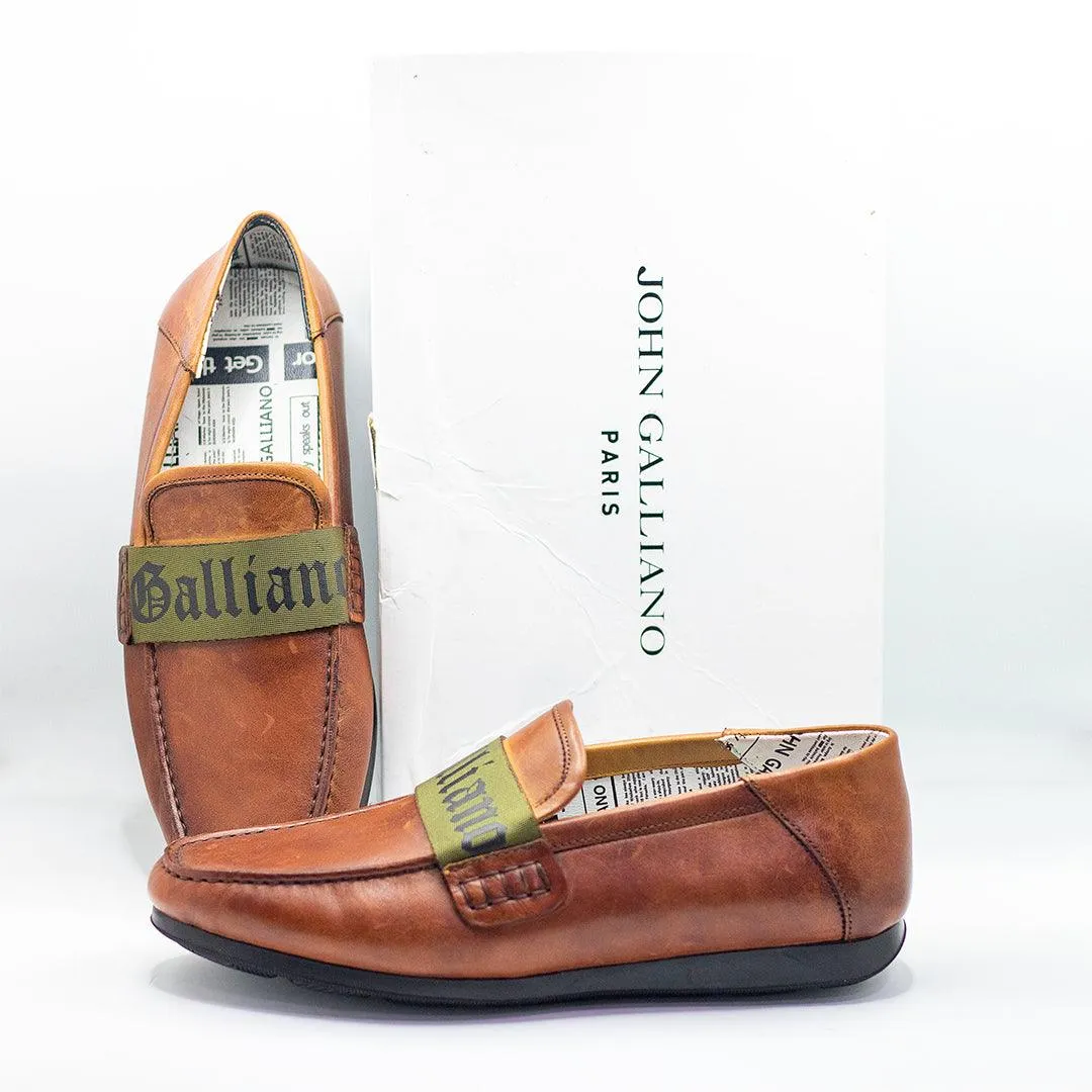 John Galliano Green Branded Belted Leather Shoe - Brown