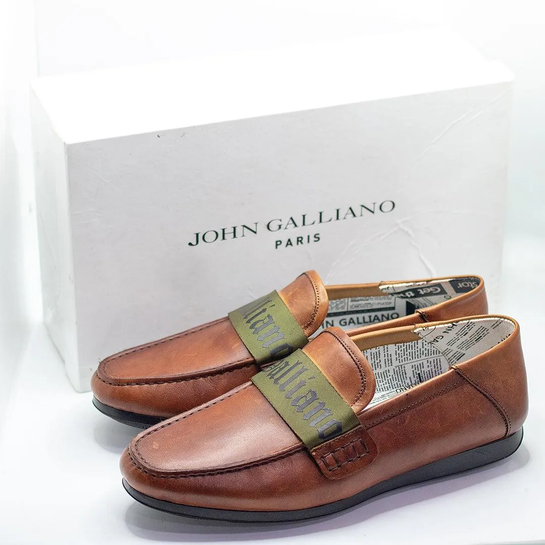 John Galliano Green Branded Belted Leather Shoe - Brown