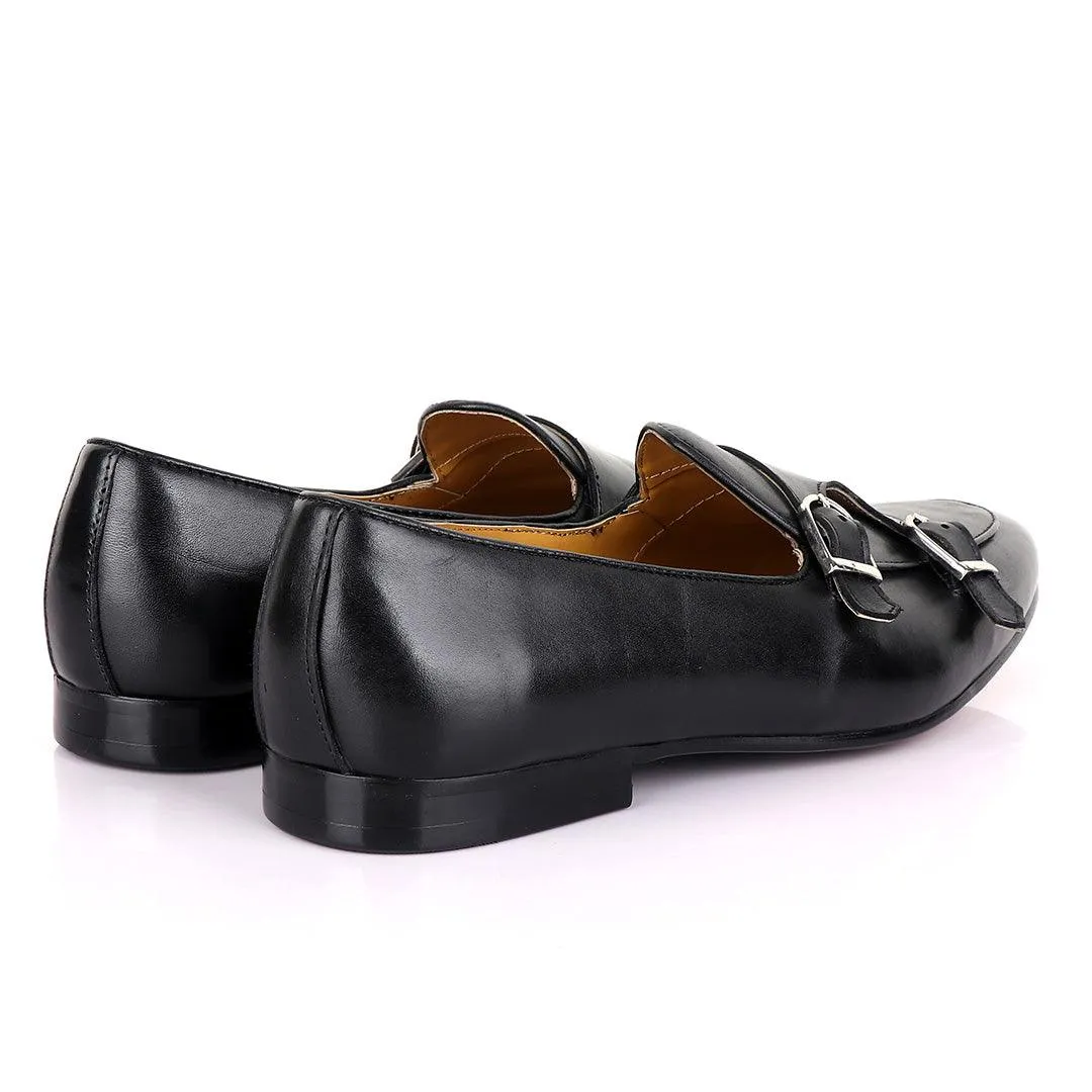 John Mendson Double monk Strap Black Loafers