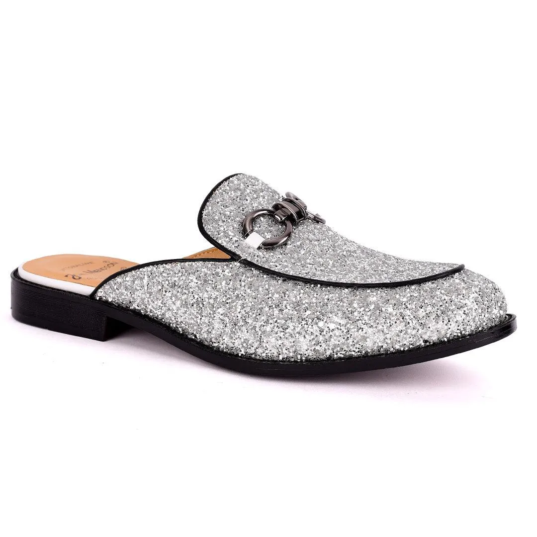 John Mendson Men's Silver Glittered Leather Half Shoe