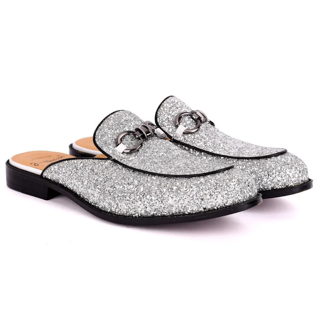 John Mendson Men's Silver Glittered Leather Half Shoe