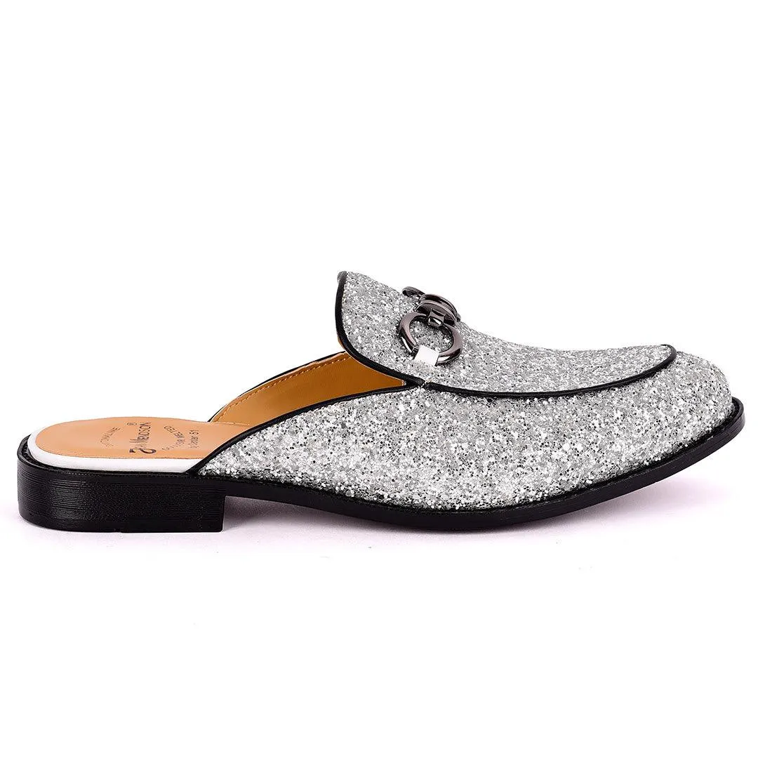 John Mendson Men's Silver Glittered Leather Half Shoe