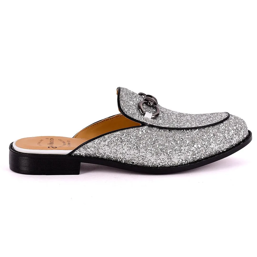 John Mendson Men's Silver Glittered Leather Half Shoe