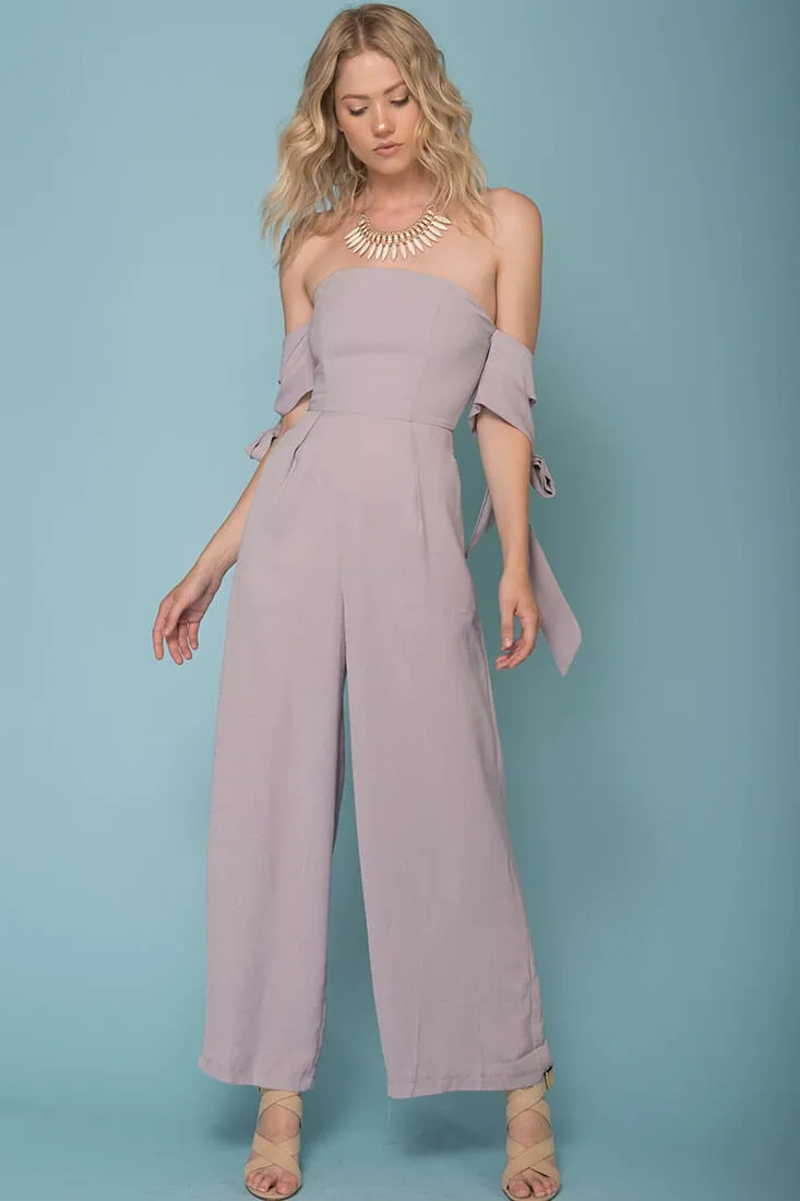 Kyndall Off The Shoulder Tube Top Jumpsuit Grey