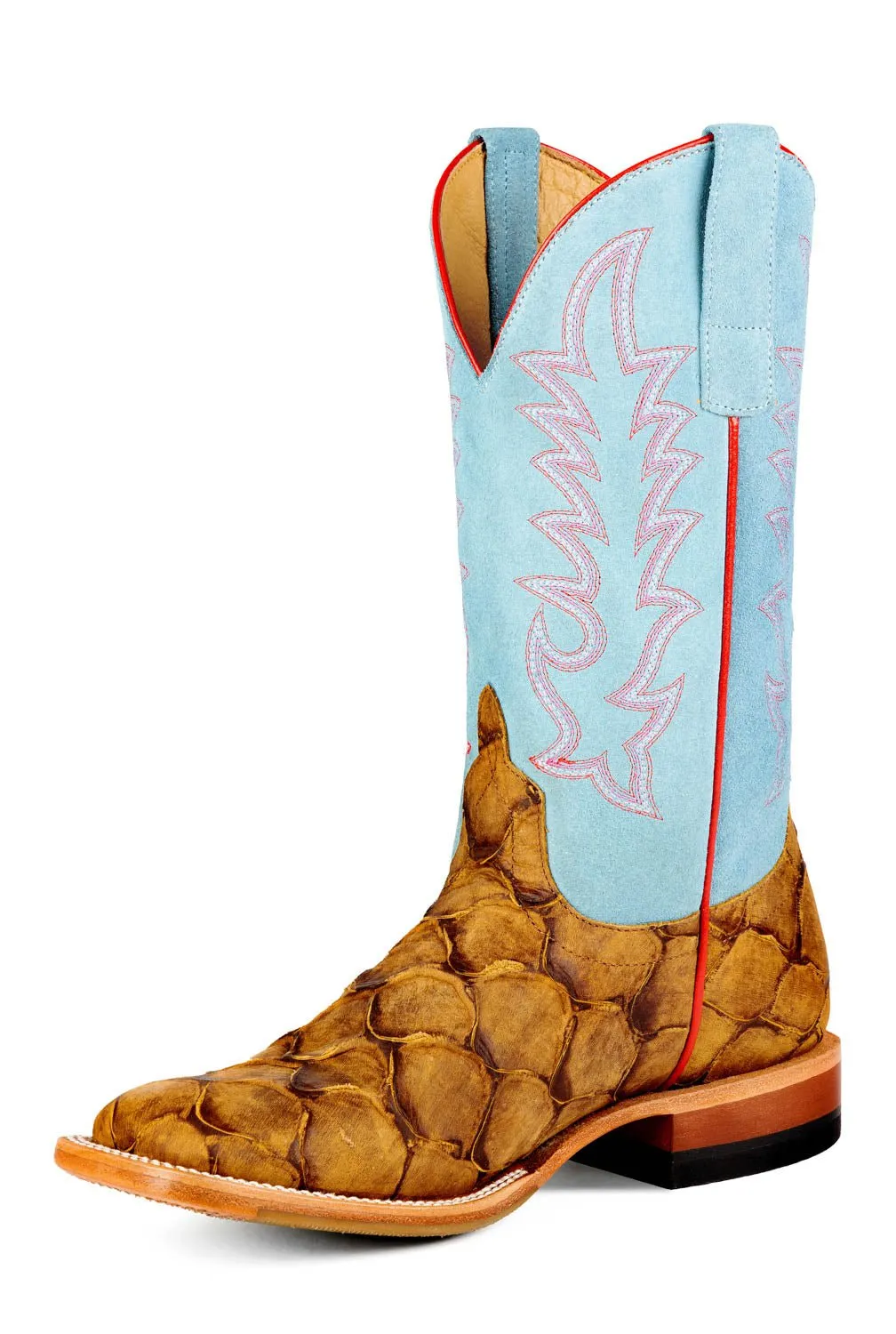 Macie Bean Womens In Reel Time Honey/Blue Leather Cowboy Boots