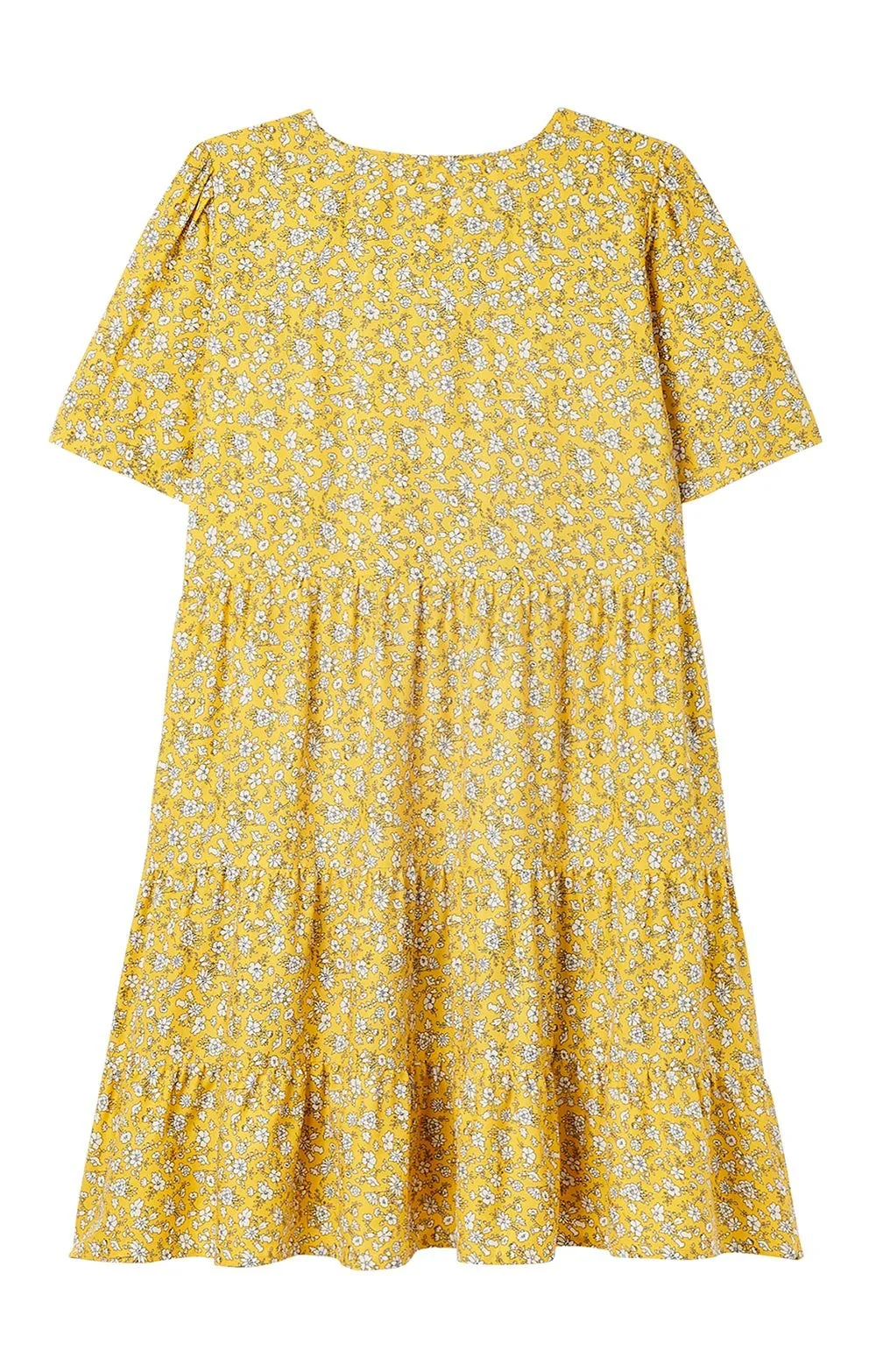 Mara Half Button V Neck Woven Dress - Yellow Ditsy