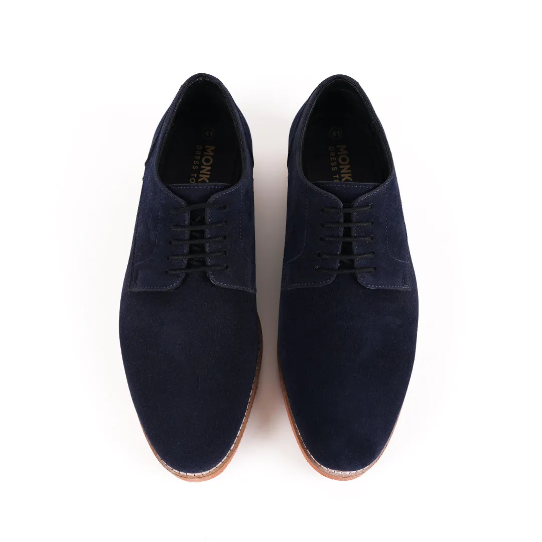 Monkstory Elegance Derby Suede Lace-Ups - Navy Blue