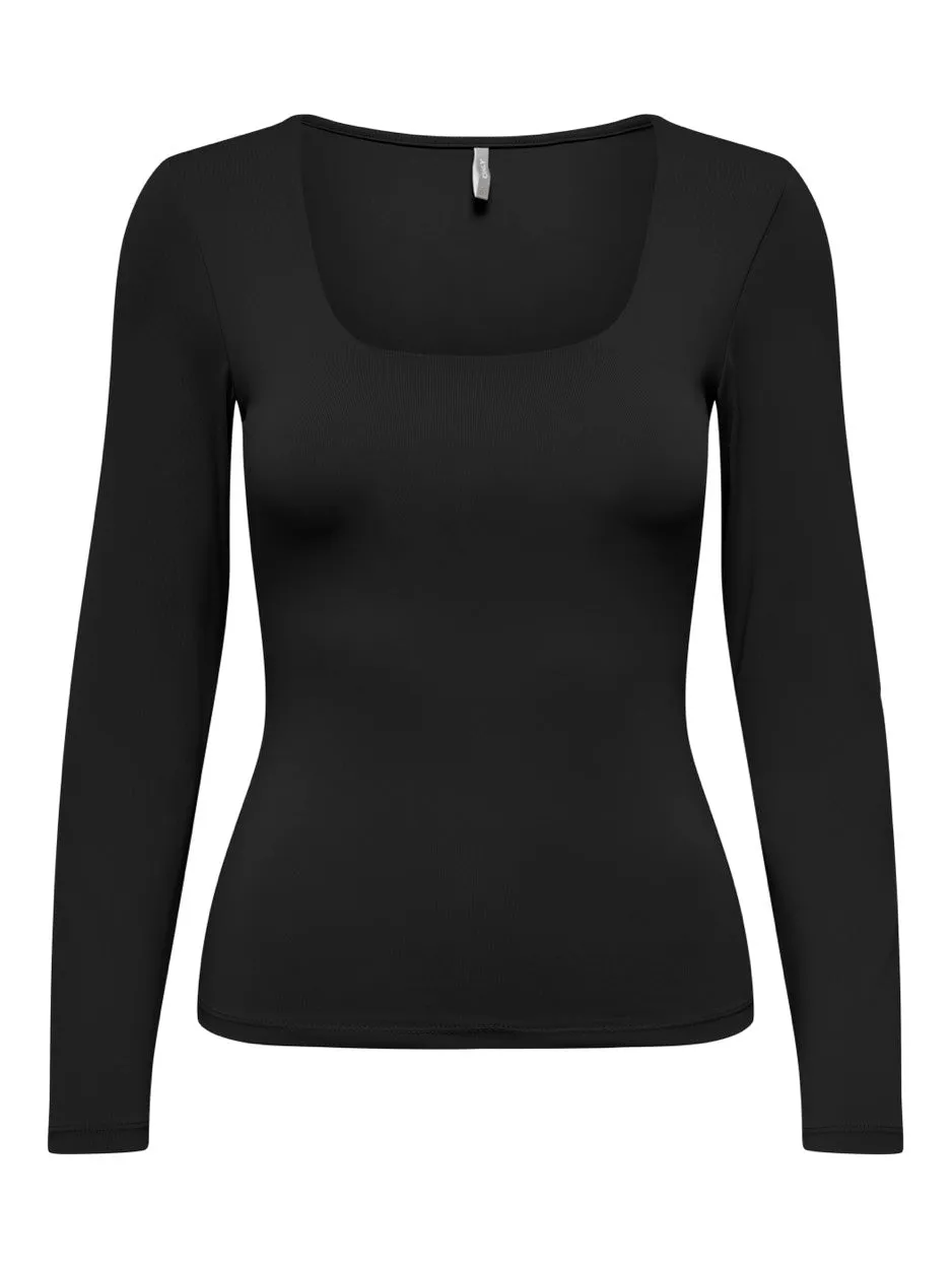 Onlea L/s 2-way Deep Neck Top Jrs N - Zwart