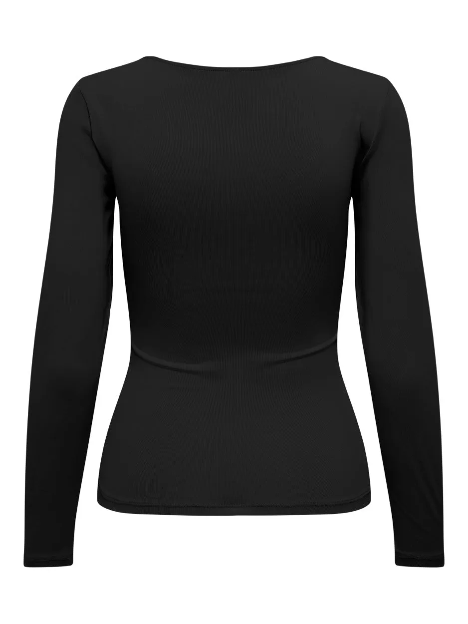 Onlea L/s 2-way Deep Neck Top Jrs N - Zwart