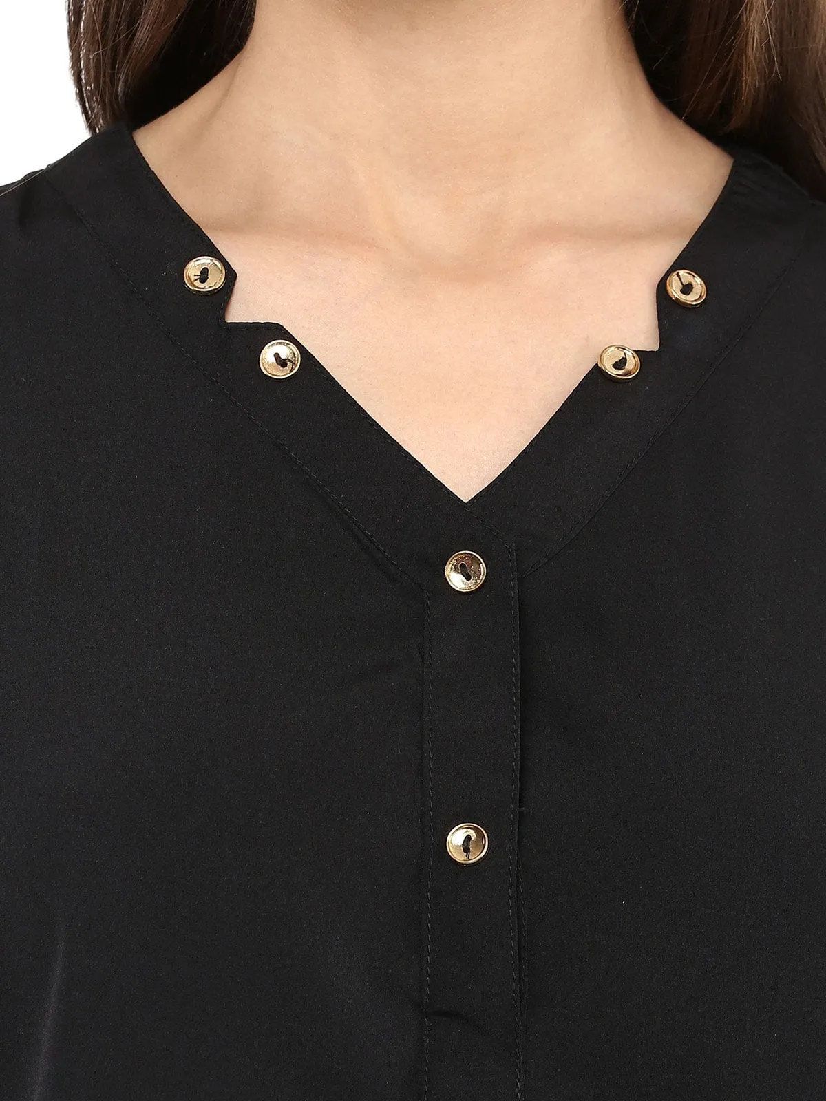 Pannkh Women's Black  Shirt Top With Detailed Notch Designs