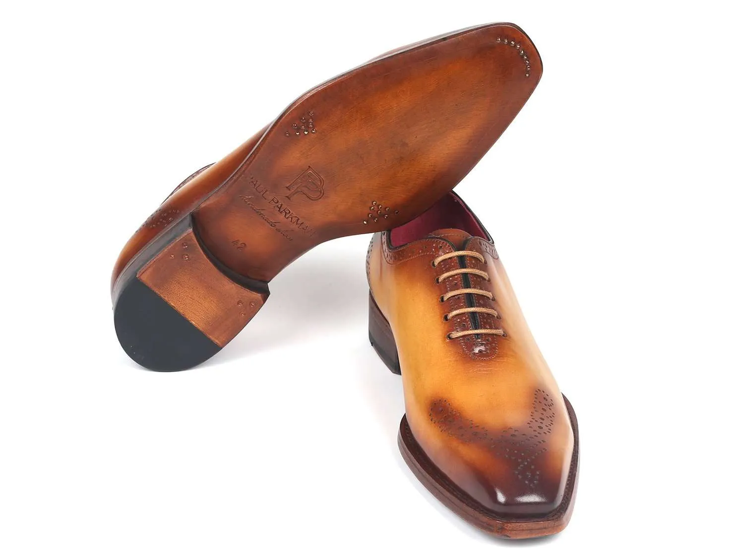 Paul Parkman Camel Leather Punched Oxfords