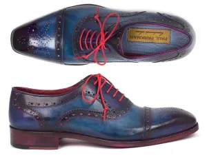 Paul Parkman Hand-Painted Captoe Oxfords Blue