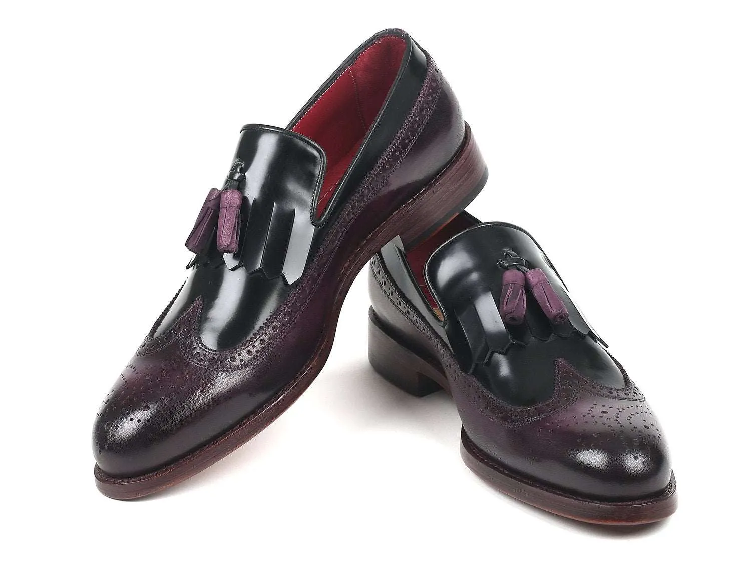 Paul Parkman Wingtip Tassel Loafers Black/Purple