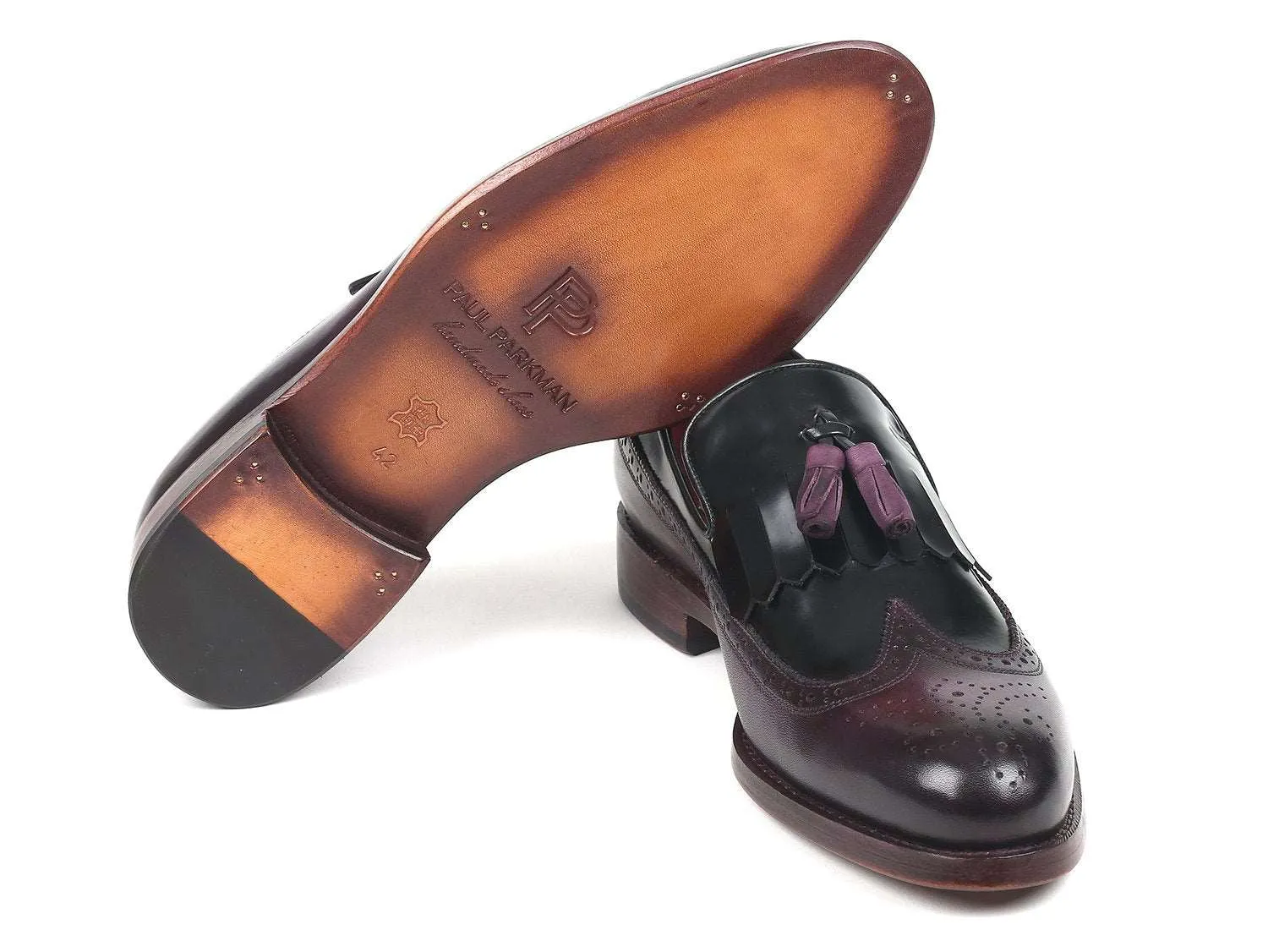 Paul Parkman Wingtip Tassel Loafers Black/Purple