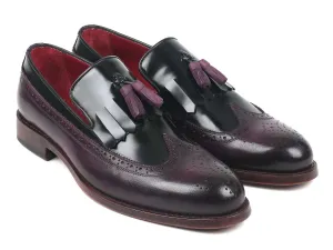 Paul Parkman Wingtip Tassel Loafers Black/Purple