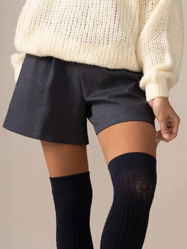 Pleated Ease Knit OTK Short in Heather Lake