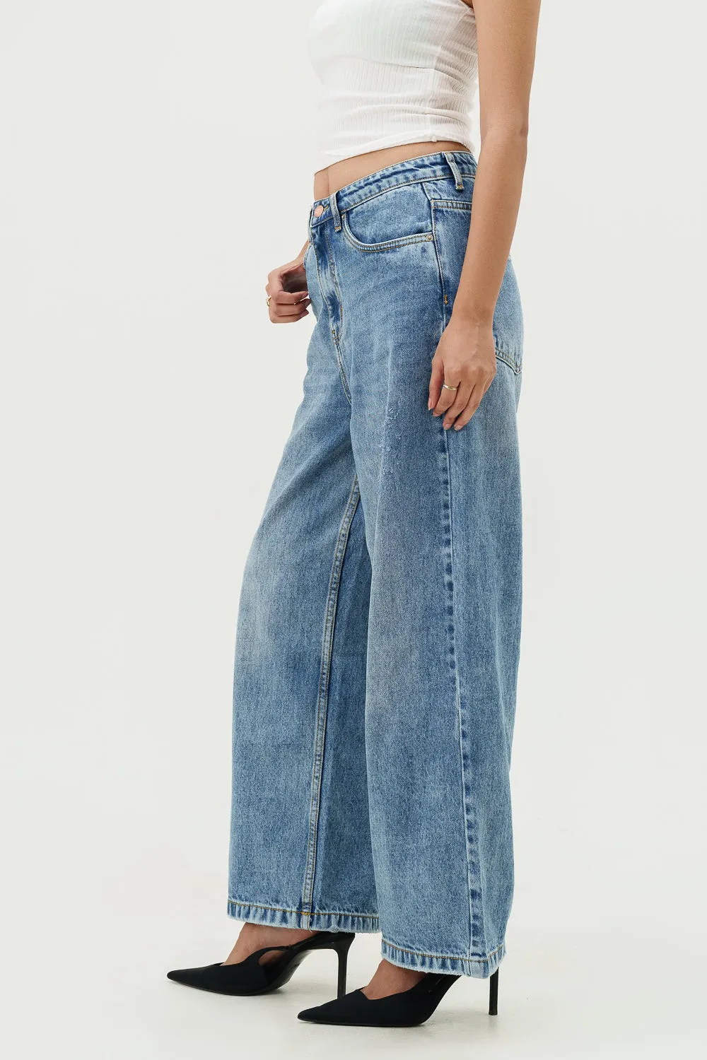 Quill Blue Wide Cropped Jeans