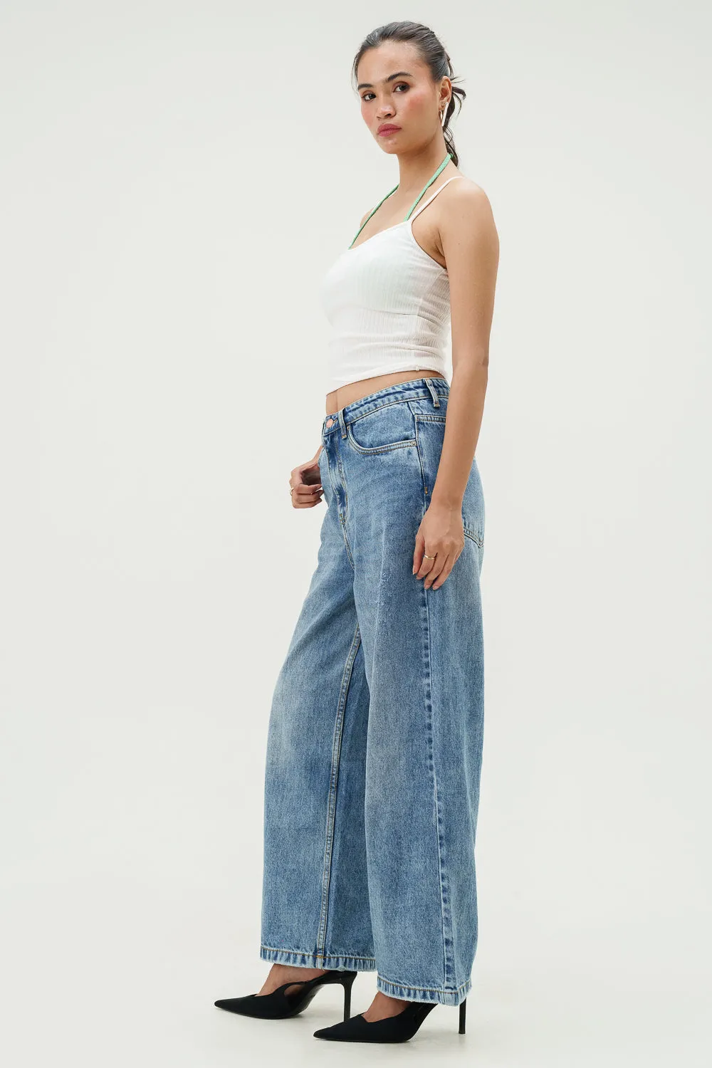 Quill Blue Wide Cropped Jeans